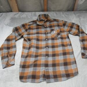 Carhartt Shirt Women XL 18-20 Yellow Plaid Flannel Long Sleeve Button Up TW8200B